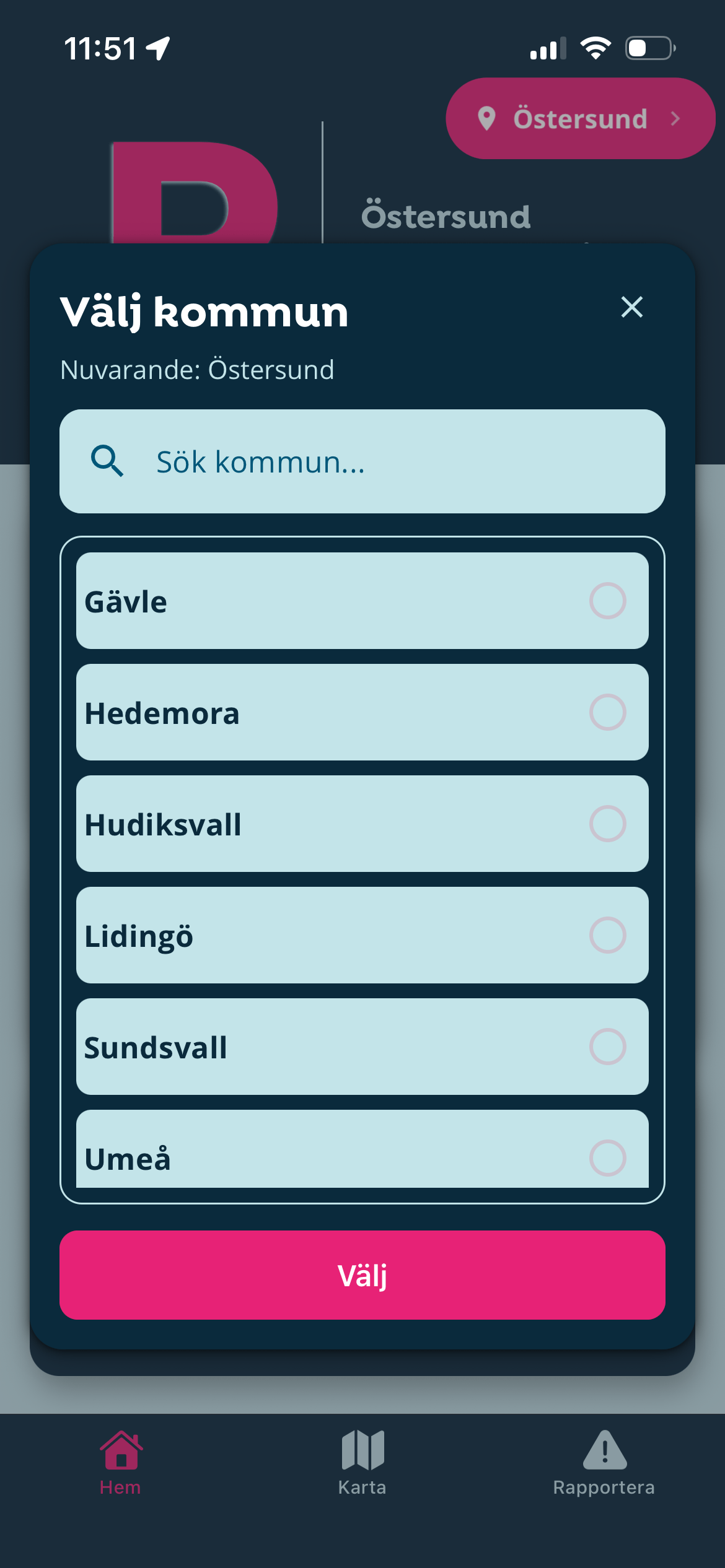 Välj stad